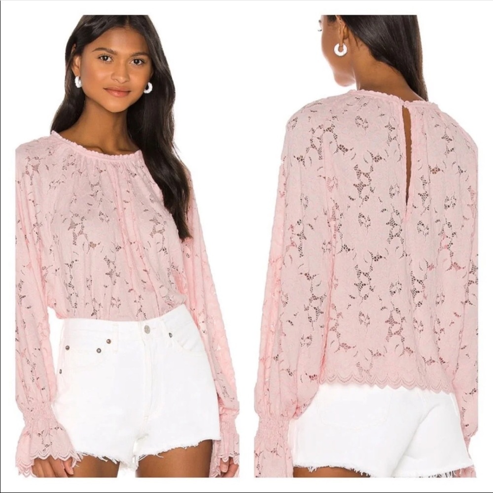 NWT Free People blush pink Olivia Lace Top - Picture 2 of 10